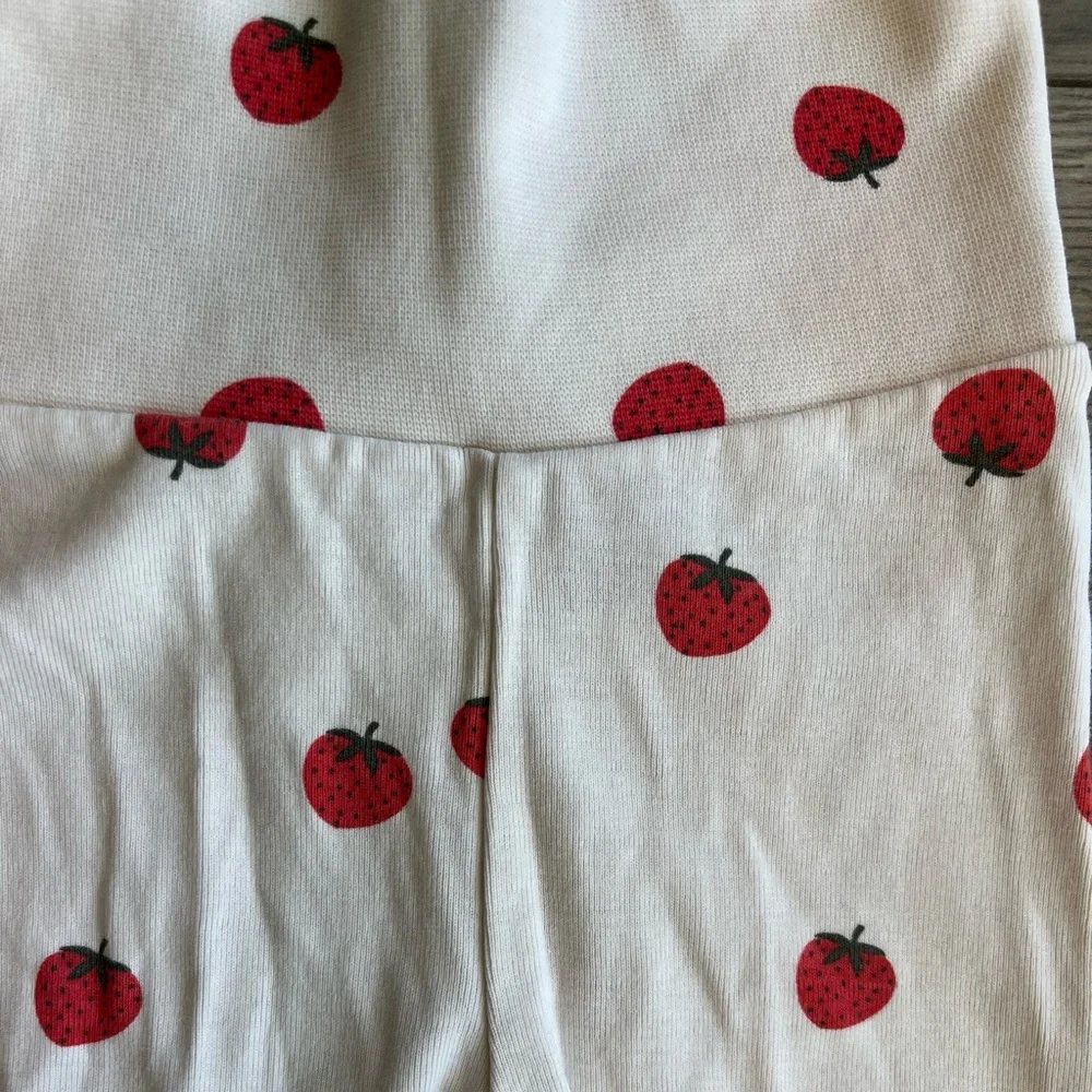 H&M Baby Girl Strawberry Leggings Thick Waistband White and Red Size 3 Months